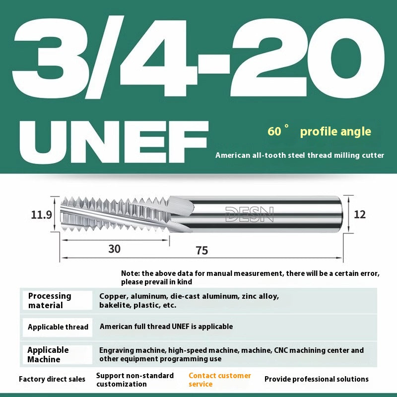 1115-65° high hard tungsten carbide thread milling cutter Long tooth full tooth alloy American thread milling cutter UNC UNF aluminum stainless steel Shandong Denso Pricision Tools Co.,Ltd.
